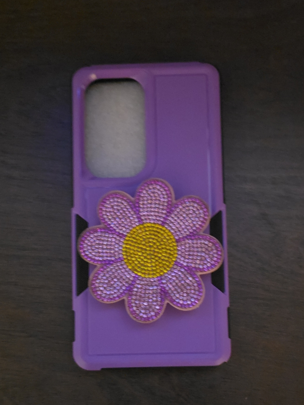 Purple & Black S25 Ultra Phone Case w/Yellow & Purple Floral Bling Popsocket